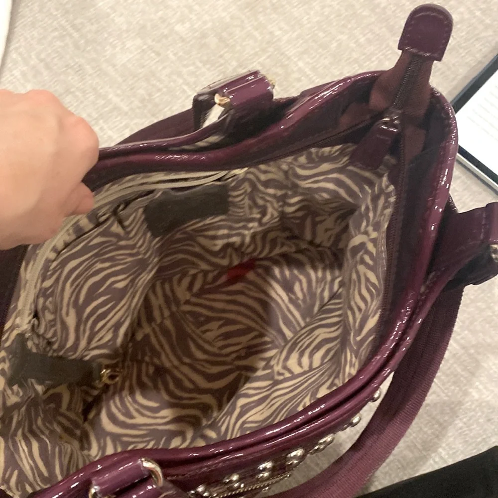 Brighton Campbell purple nylon silver studded shoulder bag. - Picture 11 of 11